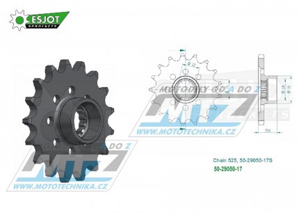 Koleko etzov (pastorek) 29050-17zub ESJOT 50-29050-17S - MV Agusta 1000 RUSH + 1000 Brutale1000RR + 675F3 ABS + 800 Dragster + 800 Superveloce + 800 Stradale + 800 Rivale