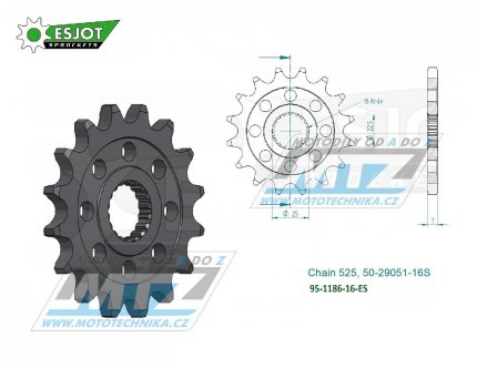 Koleko etzov (pastorek) 1186-16zub ESJOT 50-29051-16S - Triumph 1200 Bonneville / 16-23 + 1200 Speed Triple / 21-23