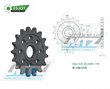 Koleko etzov (pastorek) 1186-17zub ESJOT 50-29051-17S - Triumph 1200 Bonneville / 16-23 + 1200 Speed Triple / 21-23