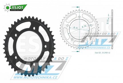 Rozeta ocelov (pevodnk) 1877-42zub ESJOT 50-29051-42 - Yamaha YZF-R1 / 15-21 + YZFR1 + 900 Nikken (MXT850) / 18-20 + 900 Nikken GT (MXT850D) / 20