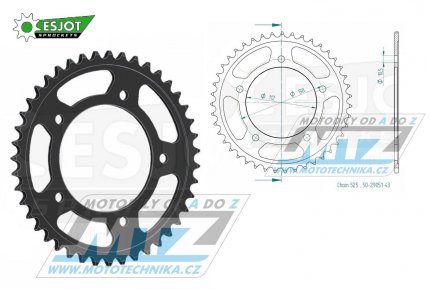 Rozeta ocelov (pevodnk) 1877-43zub ESJOT 50-29051-43 - Yamaha YZF-R1 / 15-21 + YZFR1 + 900 Nikken (MXT850) / 18-20 + 900 Nikken GT (MXT850D) / 20