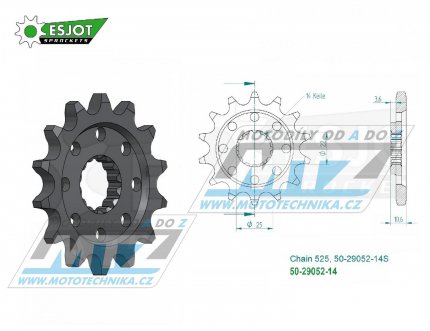 Koleko etzov (pastorek) 29052-14zub ESJOT 50-29052-14S - MV Agusta 1000F4 R / 13-19 + 1090 Brutale / 13-18 + 920 Brutale / 11-12