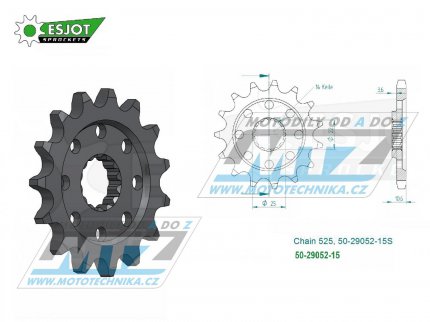 Koleko etzov (pastorek) 29052-15zub ESJOT 50-29052-15S - MV Agusta 1000F4 R / 13-19 + 1090 Brutale / 13-18 + 920 Brutale / 11-12