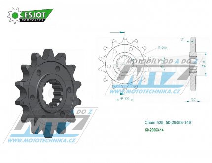 Koleko etzov (pastorek) 29053-15zub ESJOT 50-29053-15S - Benelli BN302 / 15-21 + BN502 / 19-21 + 502 Leoncino / 17-18 + TRK502X / 17-22 + 502 Leoncino + 502 Trail / 19-22 + BN600 / 16-20 + QJ Motor SKR400+SRV550