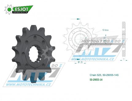 Koleko etzov (pastorek) 29055-14zub ESJOT 50-29055-14S - Royal Enfield 411 Himalayan ABS / 16-22 + 650 Interceptor / 19-22 + 650 Continental / 19-22