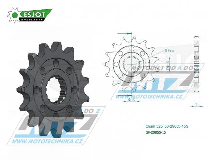 Koleko etzov (pastorek) 29055-15zub ESJOT 50-29055-15S - Royal Enfield 411 Himalayan ABS / 16-22 + 650 Interceptor / 19-22 + 650 Continental / 19-22