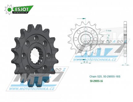 Koleko etzov (pastorek) 29055-16zub ESJOT 50-29055-16S - Royal Enfield 411 Himalayan ABS / 16-22 + 650 Interceptor / 19-22 + 650 Continental / 19-22