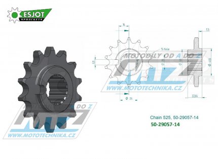 Koleko etzov (pastorek) 29057-14zub ESJOT 50-29057-14 - Indian FTR1200 / 19-22