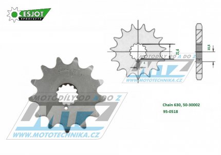 Koleko etzov (pastorek) 0518-15zub ESJOT 50-30002-15 - Kawasaki KZ650 + Z650F + KZ700 + GPZ750 + KZ750 + Z750 + KZ900 + Z900 + Suzuki GS750 + GSX750 + GS1000 + GSX1000 + RE5 + GS1100 + GSX1100 + GS1150