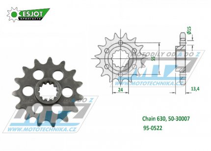 Koleko etzov (pastorek) 0522-15zub ESJOT 50-30007-15 - Kawasaki KZ1000 + Z1000 + GPZ1100 + KZ1100 + Z1100R