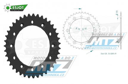 Rozeta ocelov (pevodnk) 0251-39zub ESJOT 50-32001-39 (ern) - Yamaha YZ125+YZ250 +YZF250+YZF400+YZF426+YZF450+YZF450X / 16-20 + TT-R230 / 05-20+WRF250N / 99-01+WRF250 / 07-20+WRF400 / 99-01+WRF426 / 01-02+WRF450 / 03-20