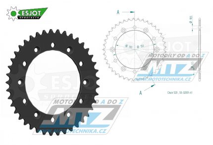 Rozeta ocelov (pevodnk) 0251-41zub ESJOT 50-32001-41 (ern) - Yamaha YZ125+YZ250 +YZF250+YZF400+YZF426+YZF450+YZF450X / 16-20 + TT-R230 / 05-20+WRF250N / 99-01+WRF250 / 07-20+WRF400 / 99-01+WRF426 / 01-02+WRF450 / 03-20