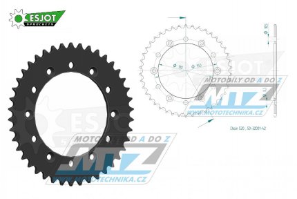 Rozeta ocelov (pevodnk) 0251-42zub ESJOT 50-32001-42 (ern) - Yamaha YZ125+YZ250 +YZF250+YZF400+YZF426+YZF450+YZF450X / 16-20 + TT-R230 / 05-20+WRF250N / 99-01+WRF250 / 07-20+WRF400 / 99-01+WRF426 / 01-02+WRF450 / 03-20