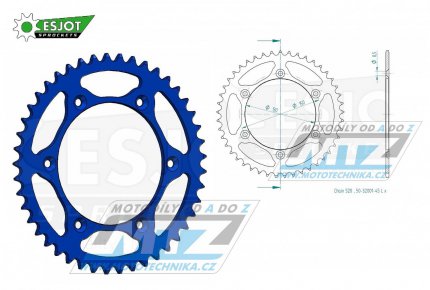 Rozeta ocelov (pevodnk) 0251-45zub ESJOT ULTRALIGHT 50-32001-45-LB Offroad (modr) -Yamaha YZ125+YZ250+YZF250+YZF400+YZF426+YZF450+YZF450X / 16-20 + TT-R230 / 05-20+WRF250N / 99-01+WRF250 / 07-20+WRF400 / 99-01+WRF426 / 01-02+WRF450 / 03-20