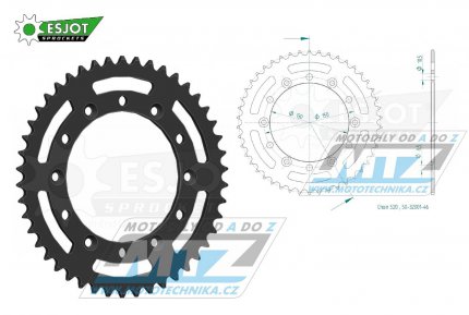 Rozeta ocelov (pevodnk) 0251-46zub ESJOT 50-32001-46 (ern) - Yamaha YZ125+YZ250 +YZF250+YZF400+YZF426+YZF450+YZF450X / 16-20+ TT-R230 / 05-20+WRF250N / 99-01+WRF250 / 07-20+WRF400 / 99-01+WRF426 / 01-02+WRF450 / 03-20