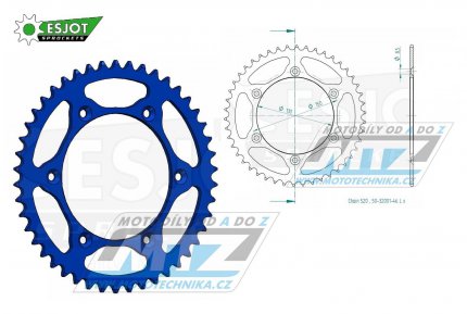 Rozeta ocelov (pevodnk) 0251-46zub ESJOT ULTRALIGHT 50-32001-46-LB Offroad (modr) -Yamaha YZ125+YZ250+YZF250+YZF400+YZF426+YZF450+YZF450X / 16-20 + TT-R230 / 05-20+WRF250N / 99-01+WRF250 / 07-20+WRF400 / 99-01+WRF426 / 01-02+WRF450 / 03-20