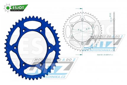 Rozeta ocelov (pevodnk) 0251-47zub ESJOT ULTRALIGHT 50-32001-47-LB Offroad (modr) -Yamaha YZ125+YZ250+YZF250+YZF400+YZF426+YZF450+YZF450X / 16-20 + TT-R230 / 05-20+WRF250N / 99-01+WRF250 / 07-20+WRF400 / 99-01+WRF426 / 01-02+WRF450 / 03-20