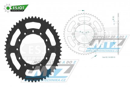 Rozeta ocelov (pevodnk) 0251-53zub ESJOT 50-32001-53 (ern) - Yamaha YZ125+YZ250 +YZF250+YZF400+YZF426+YZF450+YZF450X / 16-20 + TT-R230 / 05-20+WRF250N / 99-01+WRF250 / 07-20+WRF400 / 99-01+WRF426 / 01-02+WRF450 / 03-20