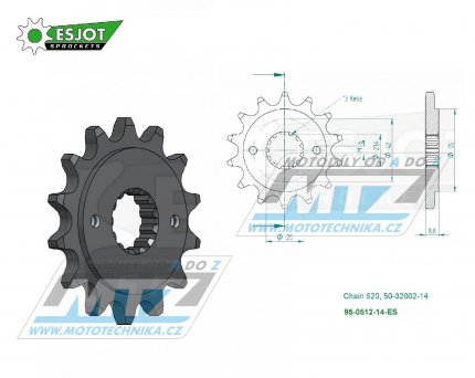 Koleko etzov (pastorek) 0512-14zub ESJOT 50-32002-14 - Kawasaki BJ Estrella 250 + GPZ400 + ZX400 +  EN500 Vulcan + EN500 Vulcan 500 Ltd + GPZ500S + KLE500 +  ZR550 Zephyr + ER500 + Suzuki RG400EW + SV400 + Yamaha YZF600R