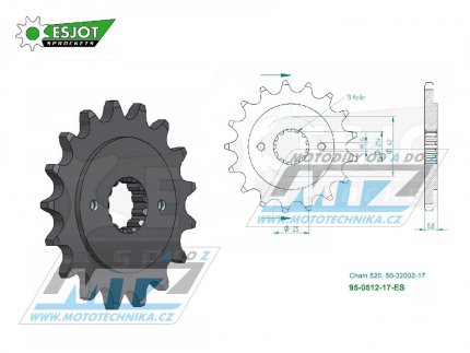 Koleko etzov (pastorek) 0512-17zub ESJOT 50-32002-17 - Kawasaki BJ Estrella 250 + GPZ400 + ZX400 + EN500 Vulcan + EN500 Vulcan 500 Ltd + GPZ500S + KLE500 + ZR550 Zephyr + ER500 + Suzuki RG400EW + SV400 + Yamaha YZF600R