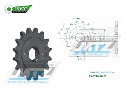 Koleko etzov (pastorek) 0276-16zub ESJOT 50-32003-16 - Honda CB250N+CB400N + CM250T Custom + CM400T + CM400T Chopper