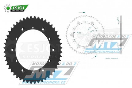 Rozeta ocelov (pevodnk) 0853-48zub ESJOT 50-32003-48 - Yamaha YZ100+YZ125+YZ250+YZ465 +YZ490+DT200R+DT250MX+DT400MX+IT175+IT200+IT250+IT400+IT465+IT490+TT350 +WR250+WR500 + Kreidler 170 Mustang Utility