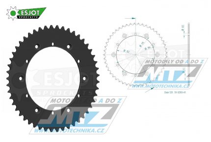 Rozeta ocelov (pevodnk) 0853-49zub ESJOT 50-32003-49 - Yamaha YZ100+YZ125+YZ250+YZ465 +YZ490+DT200R+DT250MX+DT400MX+IT175+IT200+IT250+IT400+IT465+IT490+TT350 +WR250+WR500 + Kreidler 170 Mustang Utility