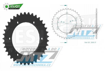 Rozeta ocelov (pevodnk) 0846-37zub ESJOT 50-32005-37 - Yamaha FZR400RR + RD350 + RZ250 + SRX600 + SZR660 + TDR250 + TZR250