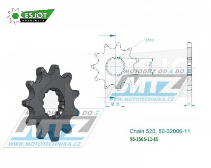 Koleko etzov (pastorek) 1565-11zub ESJOT 50-32006-11 - Kawasaki KXF450+KX450 / 06-25 + KX450X + KLX450R