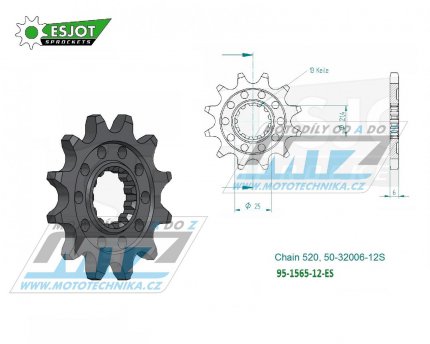 Koleko etzov (pastorek) 1565-12zub ESJOT 50-32006-12S - Kawasaki KXF450+KX450 / 06-25 + KX450X + KLX450R