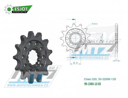 Koleko etzov (pastorek) 1565-13zub ESJOT 50-32006-13S - Kawasaki KXF450+KX450 / 06-25 + KX450X + KLX450R