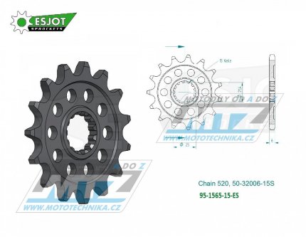 Koleko etzov (pastorek) 1565-15zub ESJOT 50-32006-15S - Kawasaki KXF450+KX450 / 06-25 + KX450X + KLX450R