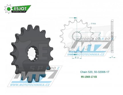 Koleko etzov (pastorek) 1565-17zub ESJOT 50-32006-17 - Kawasaki KXF450+KX450 / 06-25 + KX450X + KLX450R