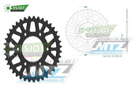 Rozeta ocelov (pevodnk) 0478-39zub ESJOT 50-32009-39 - Kawasaki ZX6R + ZX6RR + Z650 + Z750 + Z750R + ZXR400 + Z800 + EN650 Vulcan-S + EX650 Ninja 650ABS + EX650 Ninja 650SE + KLE650 Versys + KLE650 Versys ABS