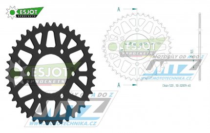 Rozeta ocelov (pevodnk) 0478-40zub ESJOT 50-32009-40 - Kawasaki ZX6R + ZX6RR + Z650 + Z750 + Z750R + ZXR400 + Z800 + EN650 Vulcan-S + EX650 Ninja 650ABS + EX650 Ninja 650SE + KLE650 Versys + KLE650 Versys ABS