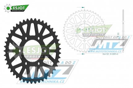 Rozeta ocelov (pevodnk) 0478-45zub ESJOT 50-32009-45 - Kawasaki ZX6R + ZX6RR + Z650 + Z750 + Z750R + ZXR400 + Z800 + EN650 Vulcan-S + EX650 Ninja 650ABS + EX650 Ninja 650SE + KLE650 Versys + KLE650 Versys ABS