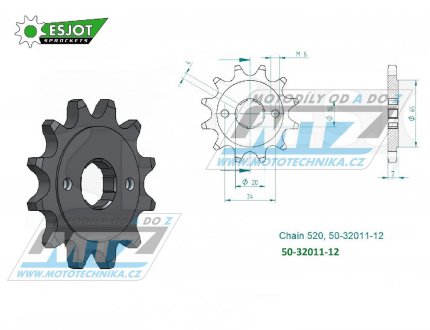 Koleko etzov (pastorek) 32011-12zub ESJOT 50-32011-12 - Honda CBX250 RSE / 84-86 + CD250 / 88-94 + ATC200