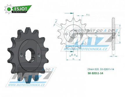 Koleko etzov (pastorek) 32011-14zub ESJOT 50-32011-14 - Honda CBX250 RSE / 84-86 + CD250 / 88-94 + ATC200