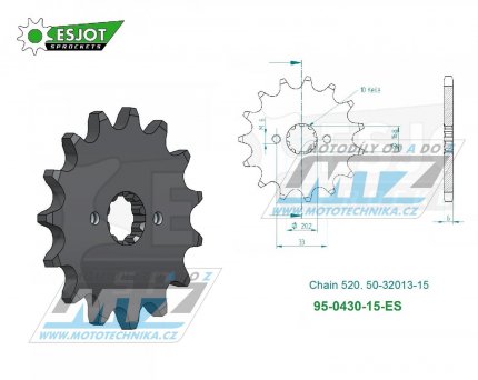 Koleko etzov (pastorek) 0430-15zub ESJOT 50-32013-15 - Kawasaki KXF250 + Suzuki RMZ250 + GS250T + GSX250E + GT250 + GS300L