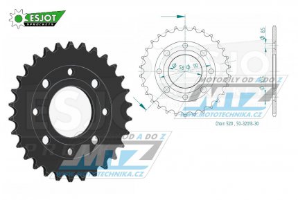 Rozeta ocelov (pevodnk) 0273-30zub ESJOT 50-32013-30 - Honda CMX250C / 96-16 + CMX250CD Rebel (USA) / 96-16 + CA125S Rebel / 95-01 + CMX250 Rebel / 00 + VT125C Shadow / 99-07 + XL125V Varadero / 01-13 + KTM 125 Duke / 11-13 + 200 Duke / 12-14