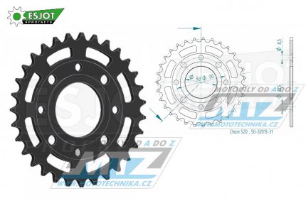 Rozeta ocelov (pevodnk) 0273-31zub ESJOT 50-32013-31 - Honda CMX250C / 96-16 + CMX250CD Rebel (USA) / 96-16 + CA125S Rebel / 95-01 + CMX250 Rebel / 00 + VT125C Shadow / 99-07 + XL125V Varadero / 01-13 + KTM 125 Duke / 11-13 + 200 Duke / 12-14