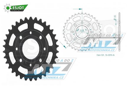 Rozeta ocelov (pevodnk) 0273-34zub ESJOT 50-32013-34 - Honda CMX250C / 96-16 + CMX250CD Rebel (USA) / 96-16 + CA125S Rebel / 95-01 + CMX250 Rebel / 00 + VT125C Shadow / 99-07 + XL125V Varadero / 01-13 + KTM 125 Duke / 11-13 + 200 Duke / 12-14