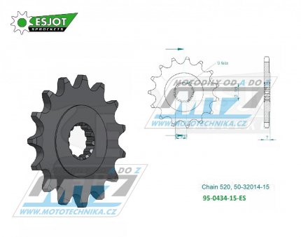 Koleko etzov (pastorek) 0434-15zub ESJOT 50-32014-15 - Suzuki DR250+DR400+DR500 + GZ250 Marauder + VL250 Intruder + GF250+TU250X+SP370+SP400 + GN250+GN400