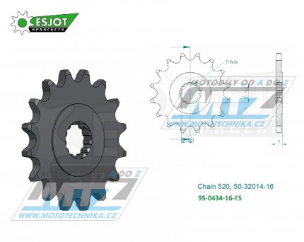 Koleko etzov (pastorek) 0434-16zub ESJOT 50-32014-16 - Suzuki DR250+DR400+DR500 + GZ250 Marauder + VL250 Intruder + GF250+TU250X+SP370+SP400 + GN250+GN400