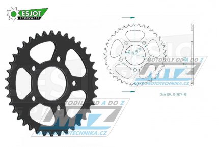 Rozeta ocelov (pevodnk) 0254-38zub ESJOT 50-32014-38 - Honda CBF250 / 04-06 +XL200R+XR200R / 81-83 + CBX250 Twister