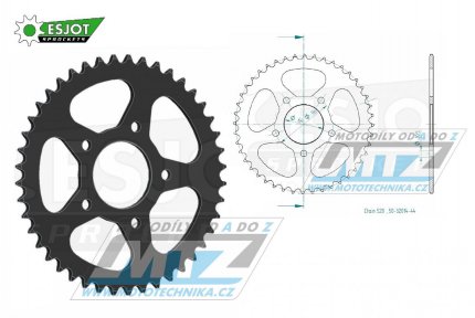 Rozeta ocelov (pevodnk) 0254-44zub ESJOT 50-32014-44 - Honda CBF250 / 04-06 +XL200R+XR200R / 81-83 + CBX250 Twister