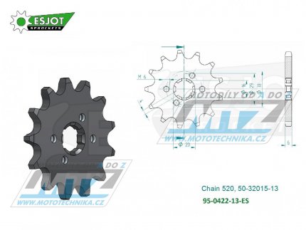 Koleko etzov (pastorek) 0422-13zub ESJOT 50-32015-13 - Cagiva 125 Enduro + 125WMX + Kawasaki KX125 + KDX175 + Suzuki DS185 + TC125 + TSR125 + TF185 + TS185 + GT200EX + SB200 + Yamaha YZ100 + YZ125 + BW350 + IT175