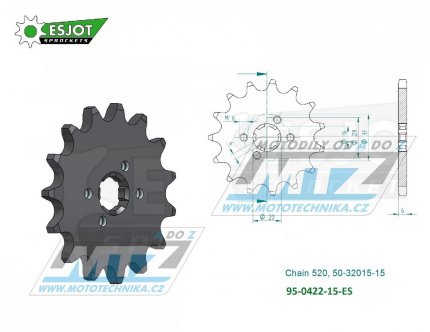 Koleko etzov (pastorek) 0422-15zub ESJOT 50-32015-15 - Cagiva 125 Enduro + 125WMX + Kawasaki KX125 + KDX175 + Suzuki DS185 + TC125 + TSR125 + TF185 + TS185 + GT200EX + SB200 + Yamaha YZ100 + YZ125 + BW350 + IT175