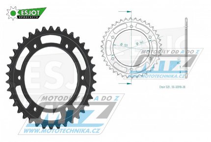 Rozeta ocelov (pevodnk) 0260-38zub ESJOT 50-32018-38 - Honda XL250RE+XL250RF+XL250RH +XL250RG / 84-87