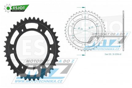 Rozeta ocelov (pevodnk) 0260-40zub ESJOT 50-32018-40 - Honda XL250RE+XL250RF+XL250RH +XL250RG / 84-87